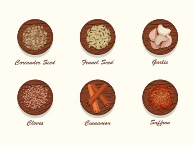 Ahşap tahta üzerinde baharat çeşitleri.