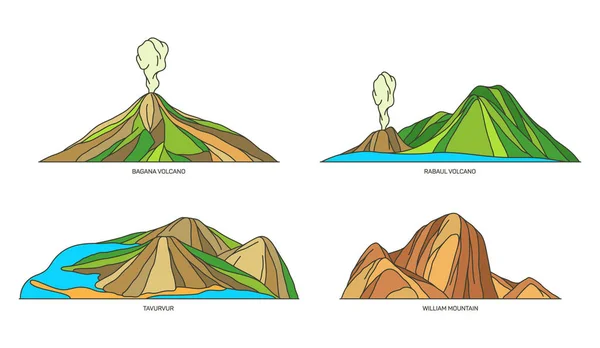 ปาปัวนิวกินี สถานที่สําคัญทางธรรมชาติ การเดินทาง ภูเขาไฟ — ภาพเวกเตอร์สต็อก