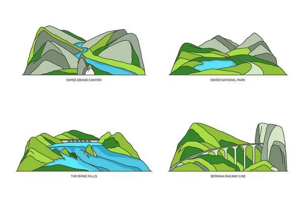 Suiza o conjunto de iconos lineales suizos — Archivo Imágenes Vectoriales