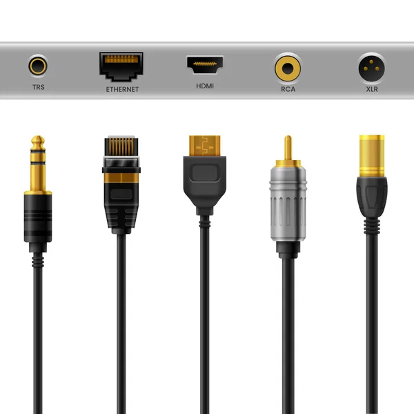 Conjunto de cargador USB, cables del conector del teléfono — Vector de stock