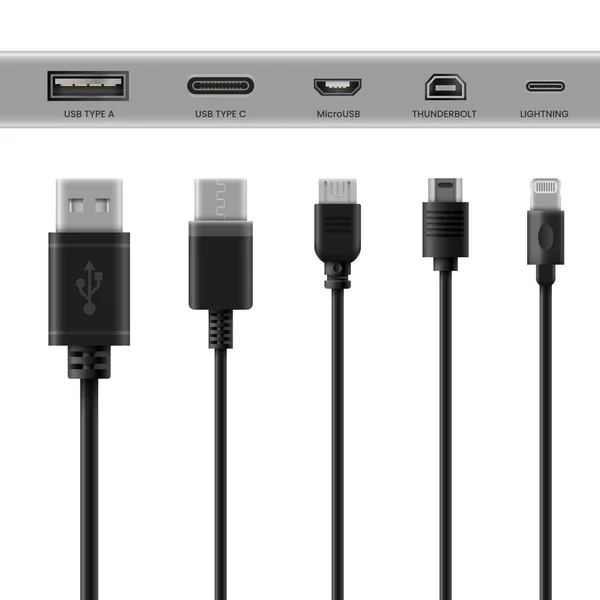 Svart USB-kabel adaptrar på vit bakgrund — Stock vektor