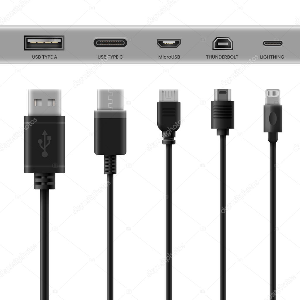 Black USB cable adapters on white background