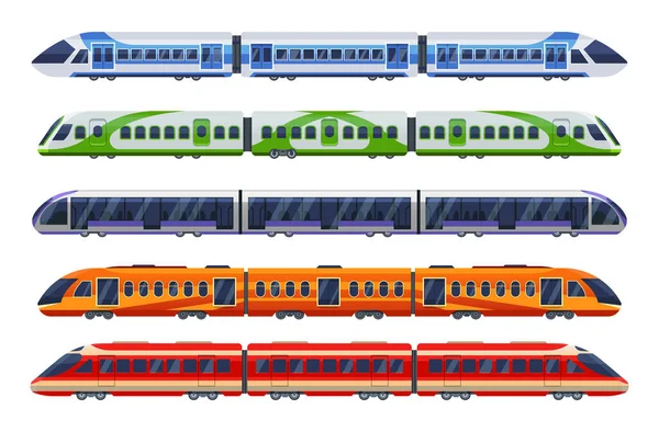 Conjunto de transporte ferroviário, trens, metrô, metrô —  Vetores de Stock