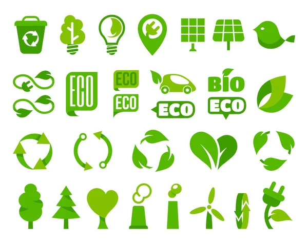 Conjunto de ícones vetoriais eco ou sinais ecológicos isolados — Vetor de Stock