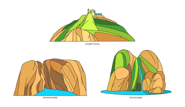 Conjunto de vectores aislados monumentos naturales griegos — Archivo Imágenes Vectoriales