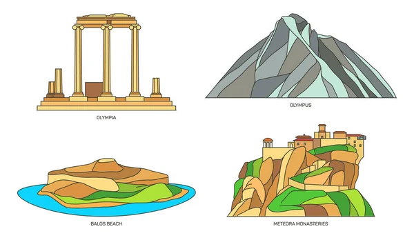 Conjunto de sinais para a Grécia ou monumentos naturais gregos —  Vetores de Stock