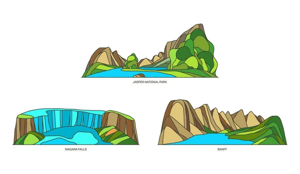 Panneaux touristiques du Canada ou ensemble de nature canadienne — Image vectorielle