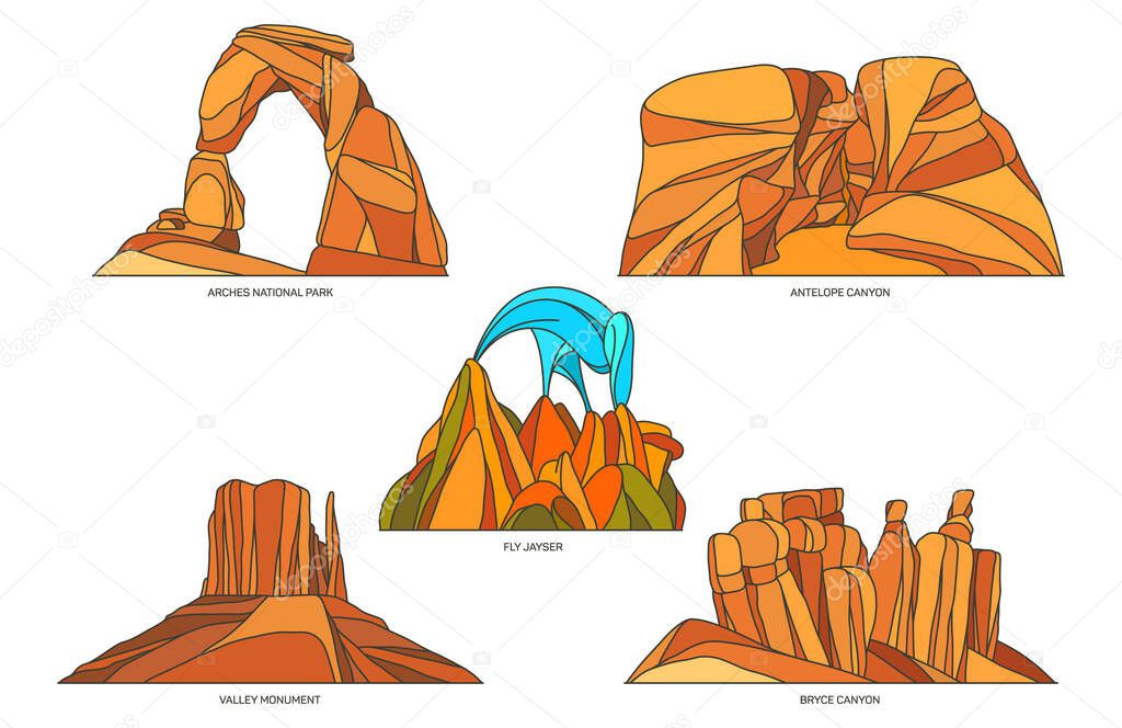 Flat vector signs of USA or US nature landscapes