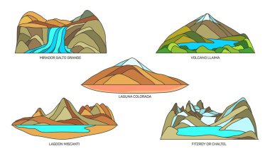 Chile landmarks, nature and national parks, travel clipart