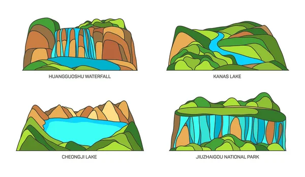 China natural landmarks, national parks and travel — Stock Vector