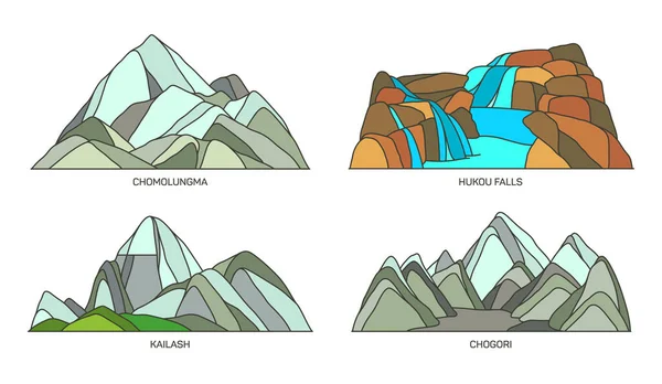 China bezienswaardigheden, Tibet bergtoppen en bergen — Stockvector