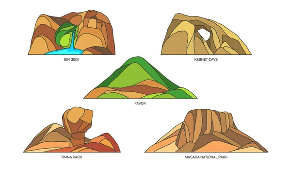 Conjunto de marcos de Israel ou paisagens naturais —  Vetores de Stock