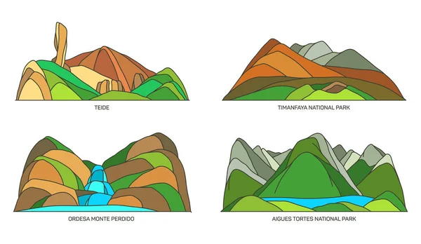 Set of Spain travel landmarks, landscape scenery — Stock Vector