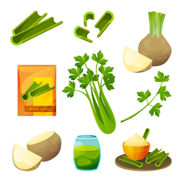 Set di alimenti a base di sedano o prodotti vegetali — Vettoriale Stock
