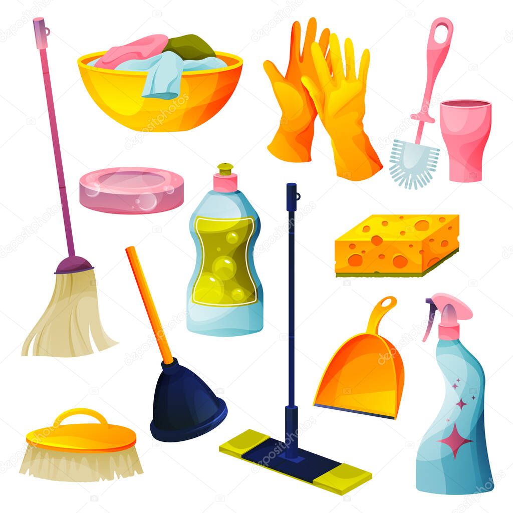 Set of home cleaning products, housekeeping icons