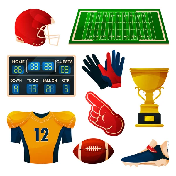 American football equipment set, flat vector icons — Stock Vector