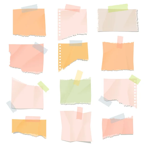 Conjunto de parte desgarrada y arrugada de papel u hoja — Vector de stock