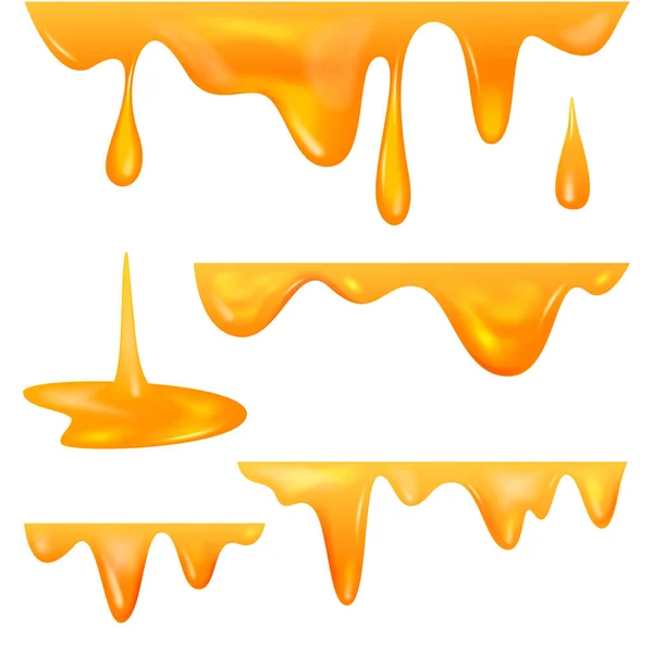 蜜滴或蜜蜂蜜液滴和漏水 — 图库矢量图片