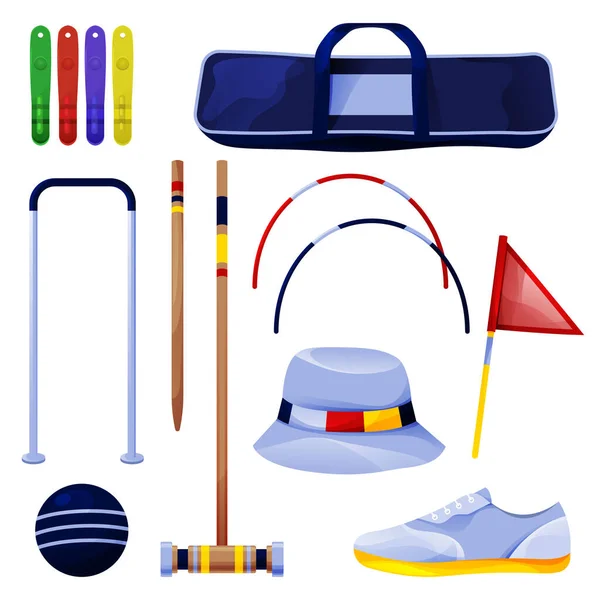 Equipo Croquet Colección Herramientas Juego Vector Iconos Planos Bolas Croquet — Foto de Stock