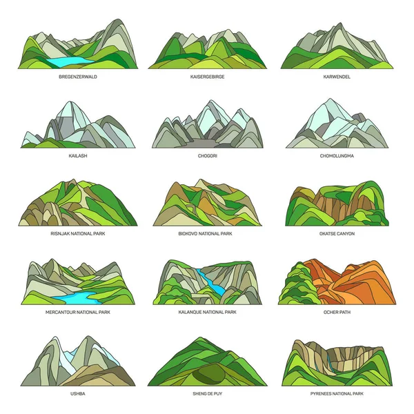 Montañas Rocas Vistas Naturales Paisajes Escenografía Iconos Vectoriales Parque Natural — Foto de Stock