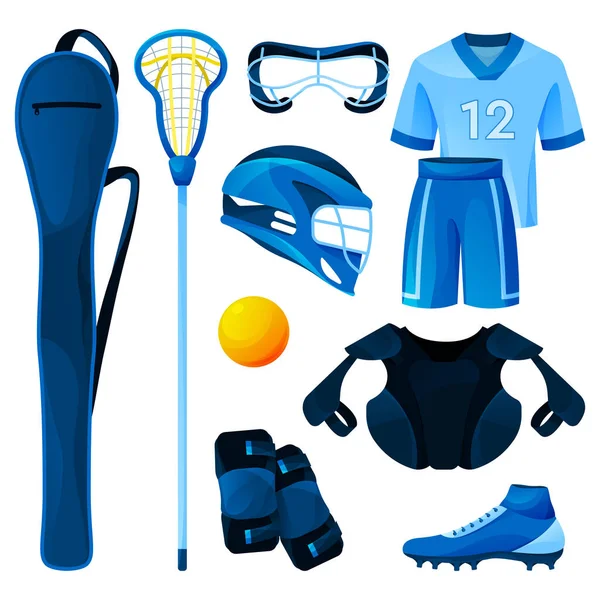 Lacrosse equipment, sport tools set, vector icons — Stock Vector