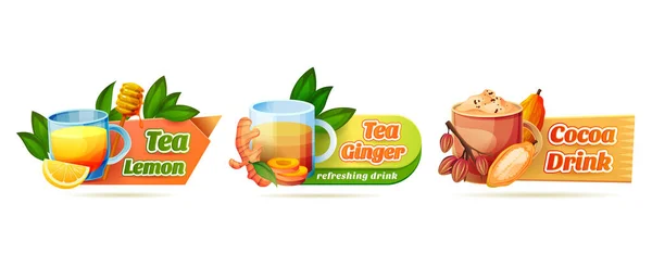 Set de adhesivos para bebidas frías o calientes con aroma — Vector de stock