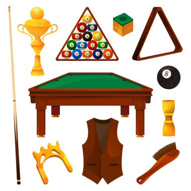 Billiards equipment or game tools, realistic set clipart