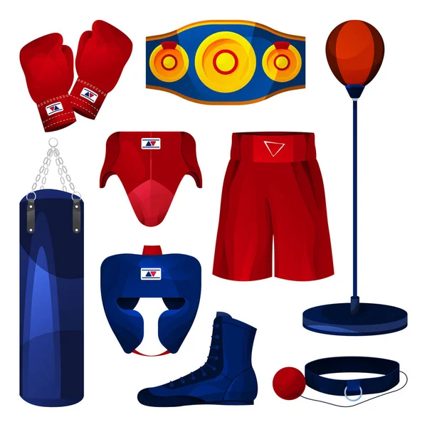 Оборудование для бокса, набор игровых инструментов, векторный набор — стоковый вектор