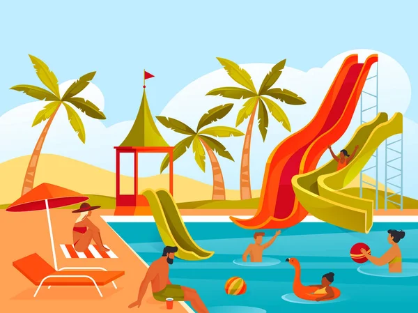 Aqua park or water park summer recreation — Stock Vector