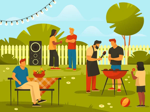 Barbecue oder Grillparty im Hinterhof, Hintergrund — Stockvektor
