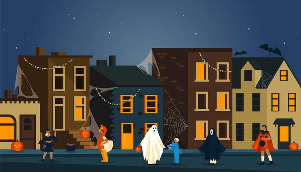 Halloween nacht feest op straat, achtergrond — Stockvector