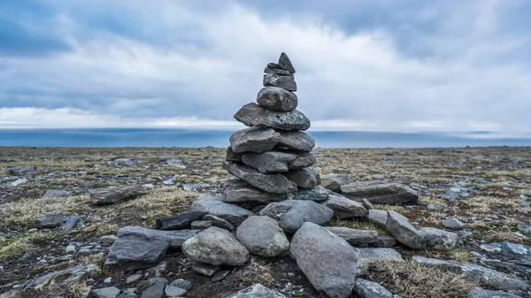 Good Luck Cairns Made Stones Norway Underf Dramatic Sky — Stock Photo, Image