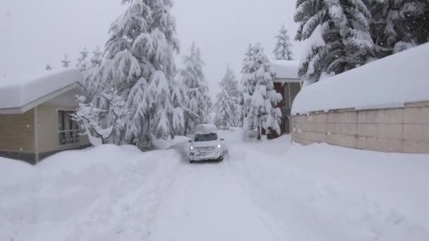 Bolu Turquía Febrero 2020 Coche Atascado Bajo Fuerte Nieve Invierno — Vídeo de stock