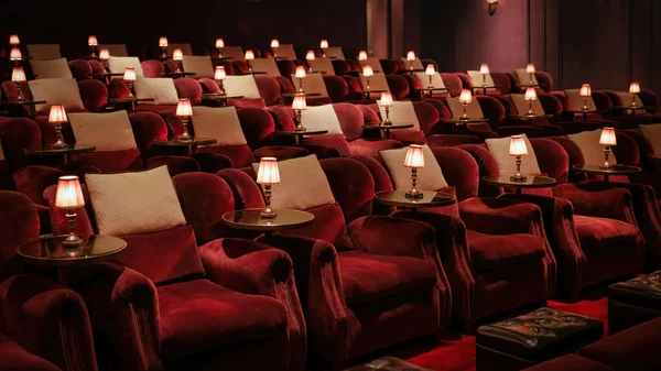 Vip Cinema Theatre Chairs Seating Luxury Interior Moody Athmosphere — Stock Photo, Image