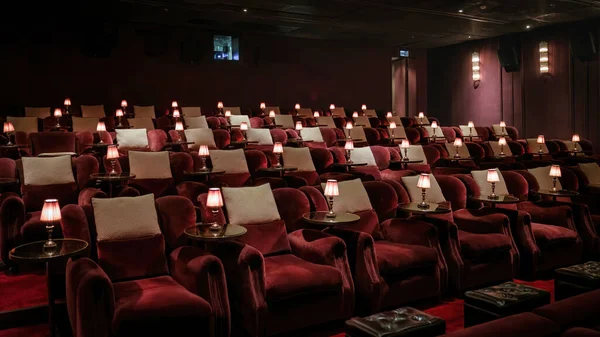 Vip Cinema Theatre Chairs Seating Luxury Interior Moody Athmosphere — Stock Photo, Image