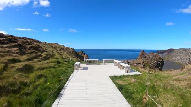 Snaefellsjokull Nationalpark Och Djupalonssandur Stranden Snaefellsnes Halvön Västra Island — Stockvideo