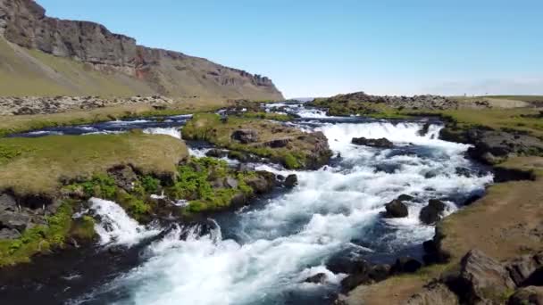 Island Natur Med Isländsk Mossa Nära Floden Med Ett Litet — Stockvideo