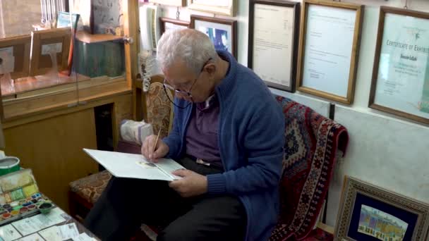 Isfahan Iran Kwiecień 2019 Starszy Artysta Malujący Tradycyjną Irańską Miniaturę — Wideo stockowe