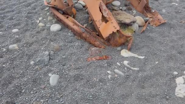 Resti Naufragio Sulla Spiaggia Djupalonssandur Snaefellsnes Dritvik Islanda Parco Nazionale — Video Stock