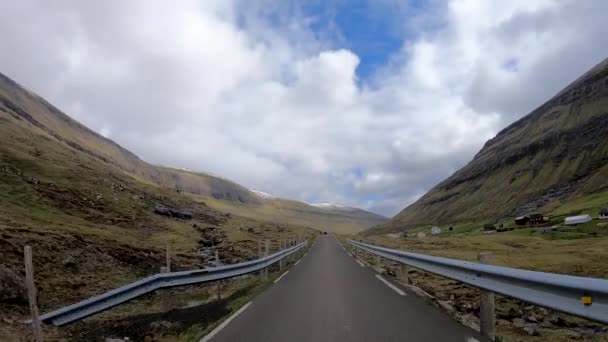 Car Point View Video Cloudy Dramatic Landscape Faroe Islands Nature — Stock Video