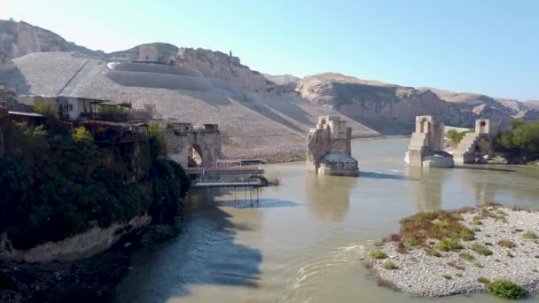Hasankeyf Turki Oktober 2019 Sisa Sisa Kota Hasankeyf Sungai Tigris — Stok Video