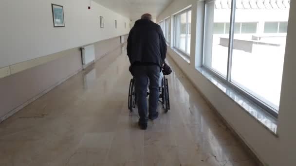 Ankara Turkey March 2021 Man Pushing Wheelchair Senior Elderly Old — Stock Video