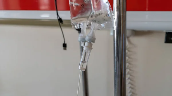 Ankara, Turkey - March 2021: Saline solution drip fluid for infusion in hospital. Serum Infusion drip equipment in hospital