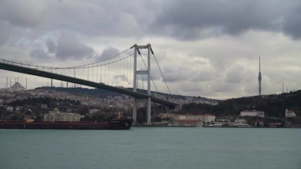 Stanbul Türkiye Şubat 2020 Kargo Tanker Gemisi Boğazdan Geçiyor Temmuz — Stok video