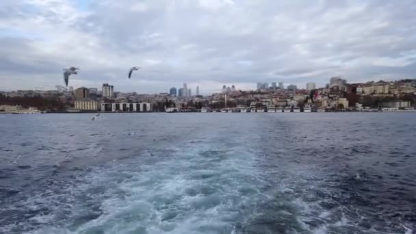 Istanbul Turkey October 2018 Bosphorus Passenger Boat Sailing Overlooking Besiktas — Stock Video