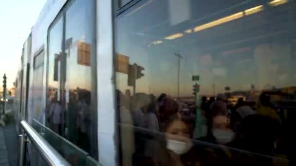 Istanbul Turkey September 2021 Tram Pedestrian Traffic Eminonu Crowds People — Stock Video