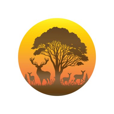 Ağaçlı bir geyiğin silueti.