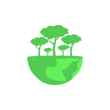 Ağaçlı yeşil gezegen. Ekoloji ve çevre kavramı. vektör illüstrasyonu