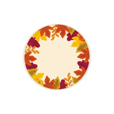 yuvarlak ahşap çerçeve sonbahar yaprakları ve meyvelerle