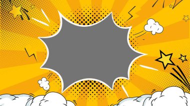 Patlayan komik konuşma balonu. Pop sanat vektörü illüstrasyonu. Çizgi roman tarzı. vektör